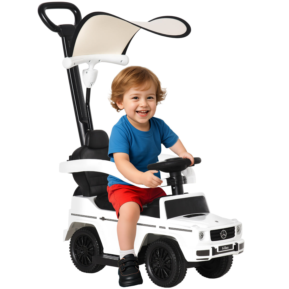 Aosom Mercedes-Benz G350 Licensed Push Car, 3-in-1 Toddler Sliding Car with Horn, Steering, Foot Rest, Seat Storage