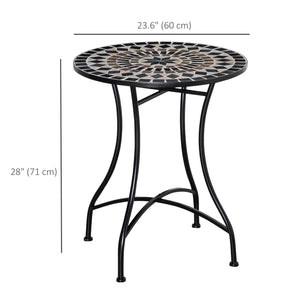 Mosaic Patio Table, Round Coffee Table with Metal Frame, Garden Furniture for Outdoor, Poolside, Black