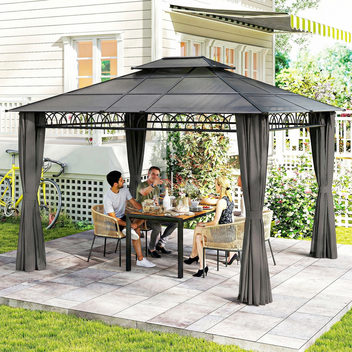 10' x 10' Outdoor Hardtop Gazebo Canopy w/ Double PC Roof, Steel Frame, Nettings – view 28