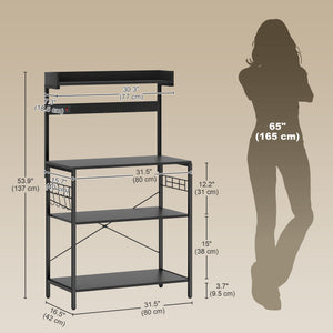 Kitchen Baker's Rack with Power Outlet, Coffee Bar Station with Adjustable Shelves and Hooks – view 23