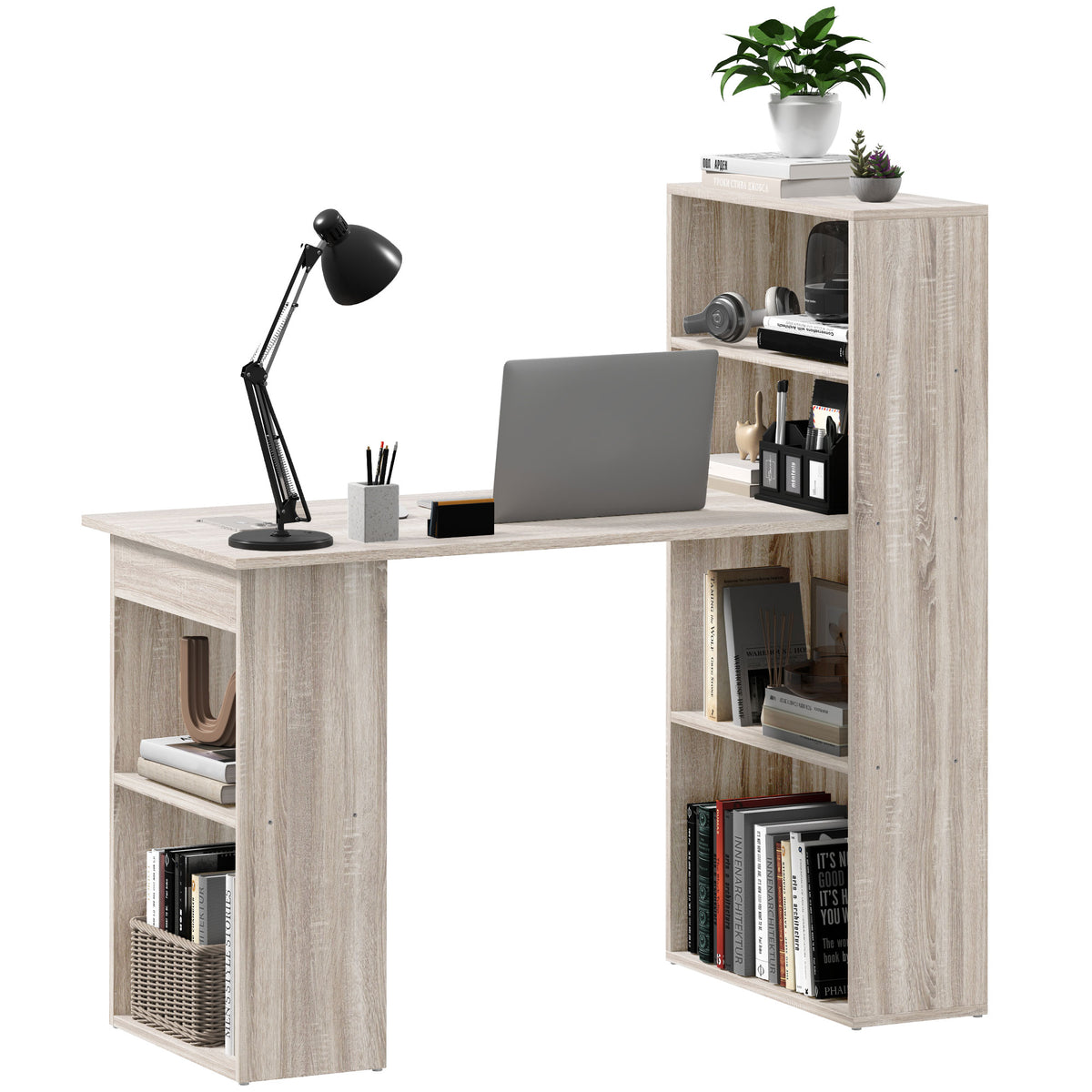 Modern Computer Desk with Storage Shelves, 47" Writing Table Workstation with Bookshelf for Home Office – view 8