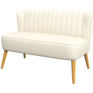 Modern 2 Seat Sofa for Bedroom, Upholstered Two Seater Couch with Rubber Wood Legs, Cream White