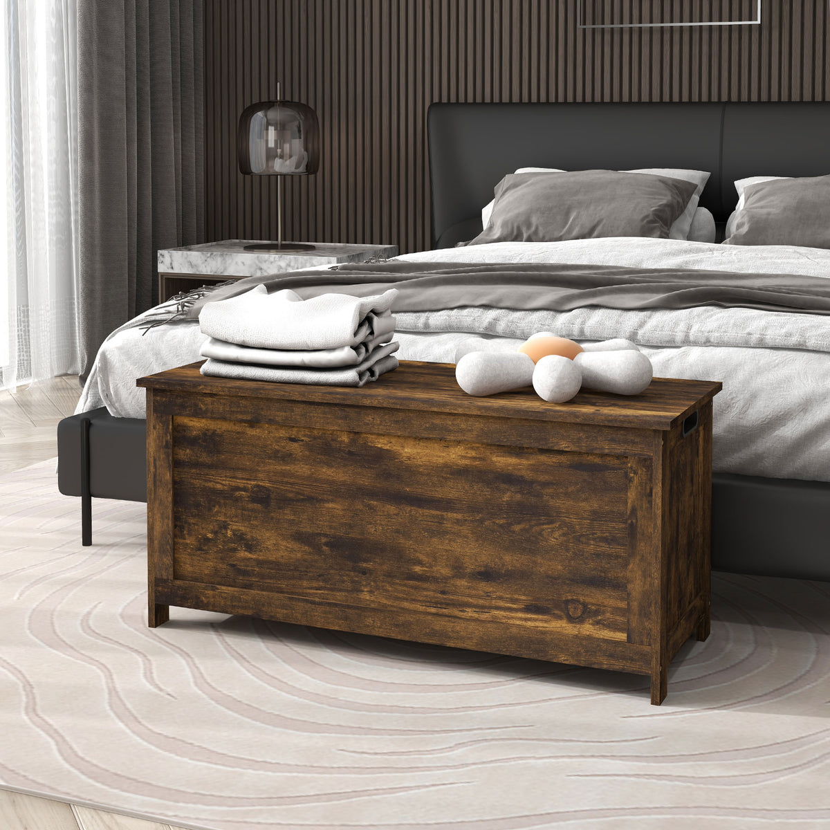 Storage Trunk with 2 Safety Hinges, Modern Entryway Bench with Side Handles, Storage Chest for Living Room – view 14