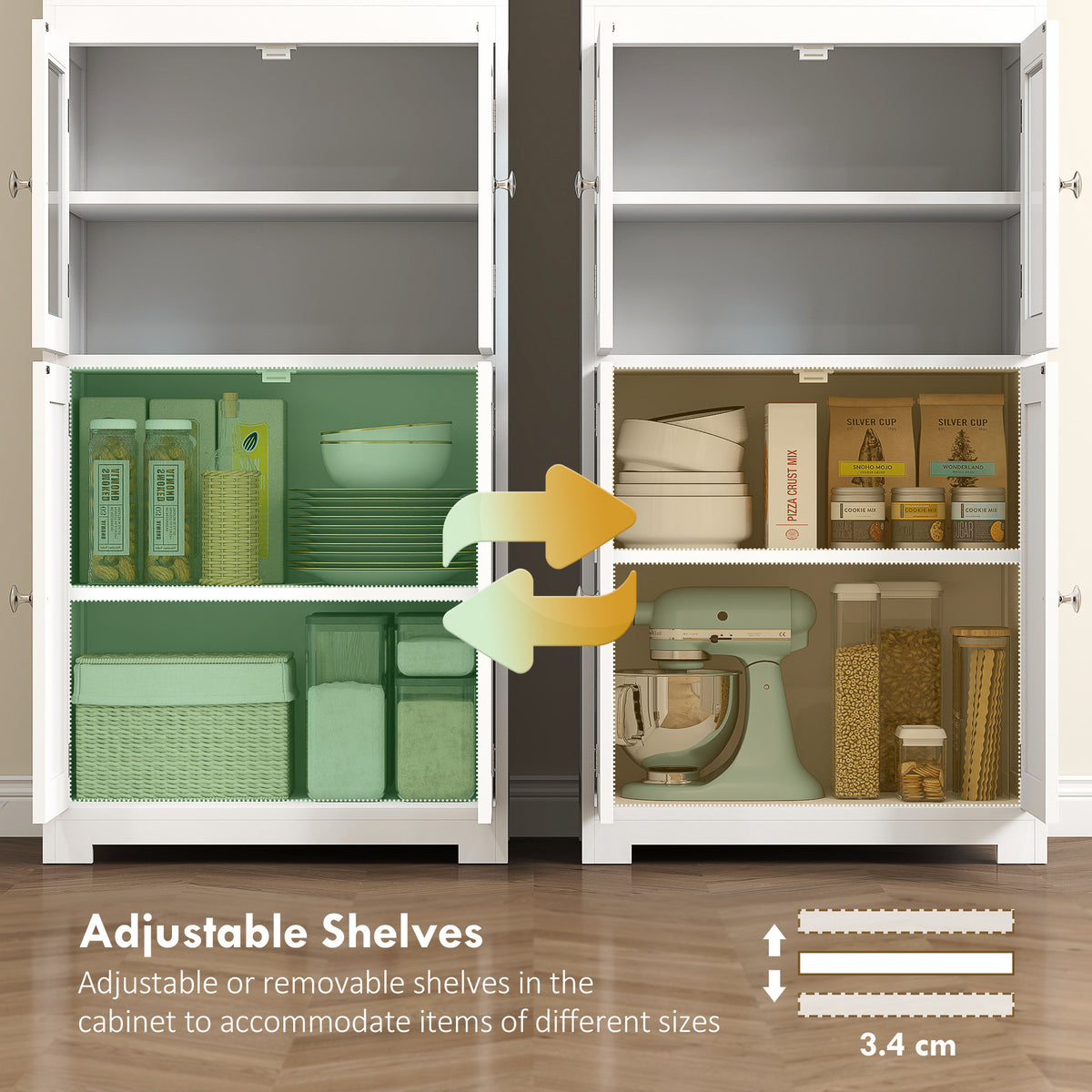 63" Small Buffet with Hutch, 4-Door Kitchen Pantry, Freestanding Storage Cabinet with Adjustable Shelf for – view 5