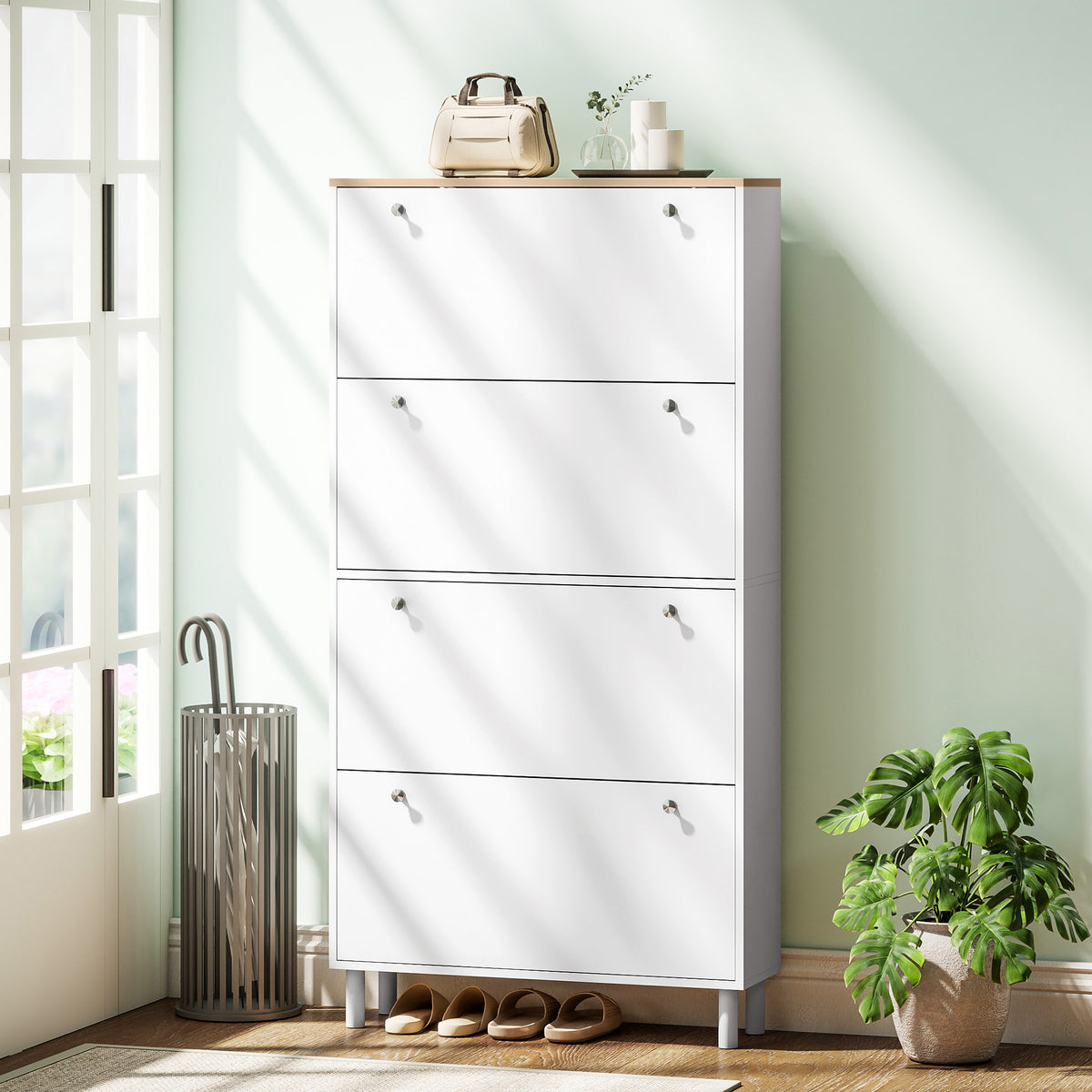 Narrow Shoe Cabinet with 4 Flip Drawers, Shoe Storage Cabinet with Adjustable Shelves, Holds 24–32 Pairs – view 14