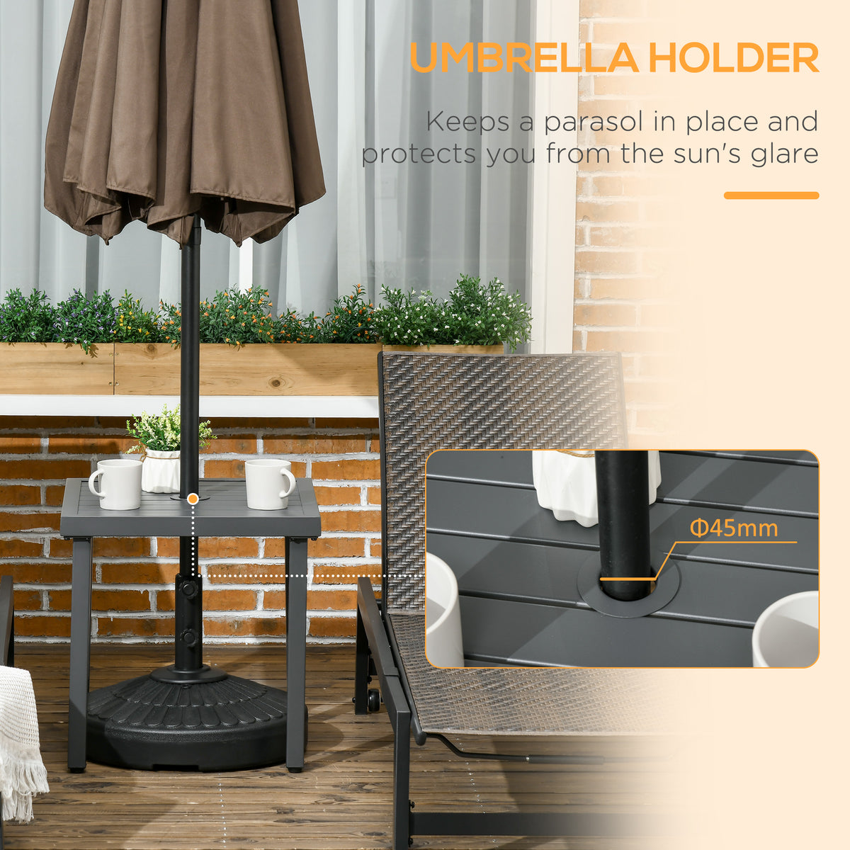 Outdoor Side Table, Patio End Table with Umbrella Hole, Small Coffee Table with Steel Frame for Balcony – view 10