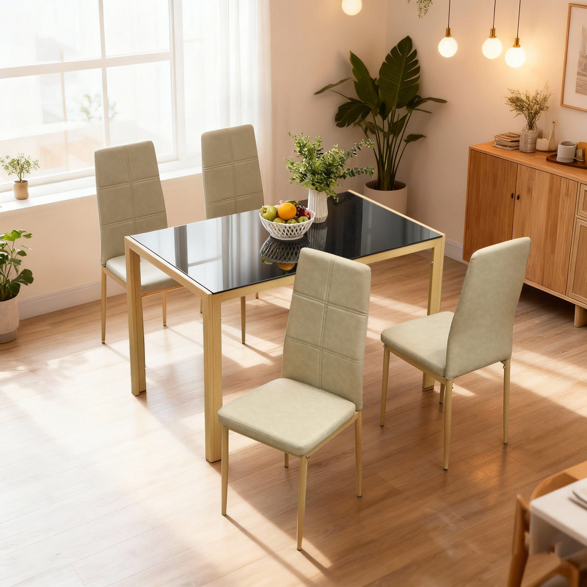 5-Piece Rectangular Glass Kitchen Table and Chairs with Metal Frame and Faux Leather Upholstery for Dining – view 25