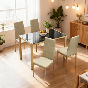 5-Piece Rectangular Glass Kitchen Table and Chairs with Metal Frame and Faux Leather Upholstery for Dining – view 25