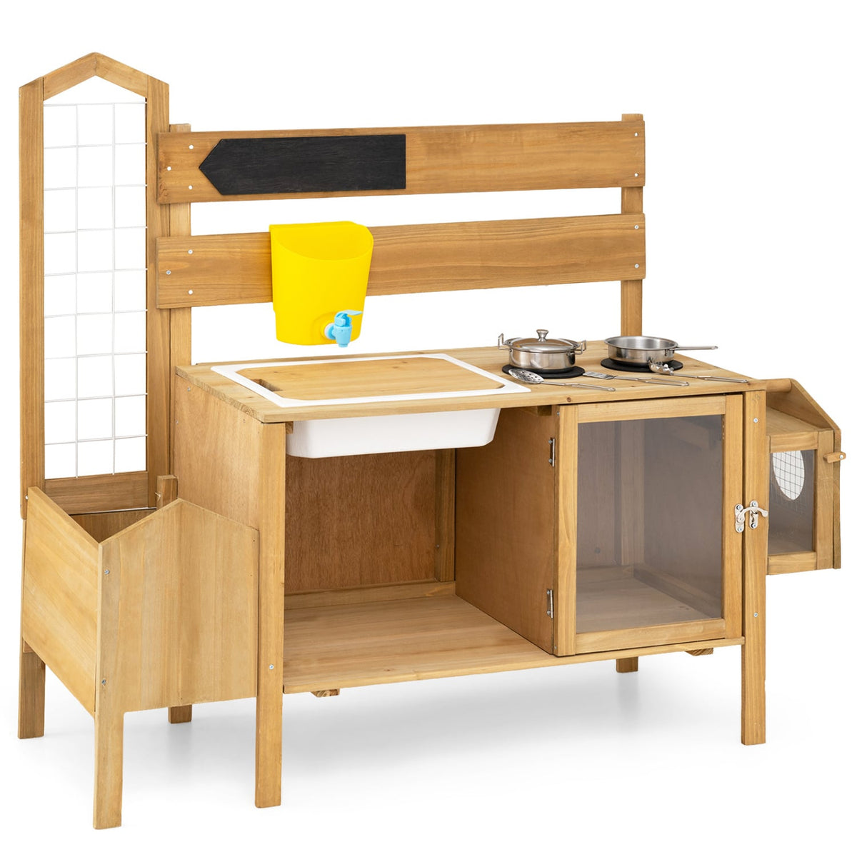 Mud Kitchen for Kids with Detachable Bird Cage and Stoves-Natural view 4