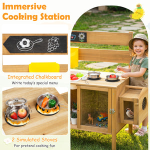 Mud Kitchen for Kids with Detachable Bird Cage and Stoves-Natural view 7