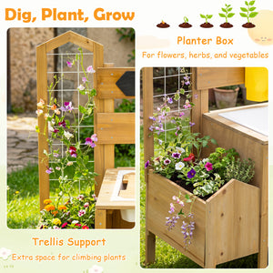 Mud Kitchen for Kids with Detachable Bird Cage and Stoves-Natural view 8