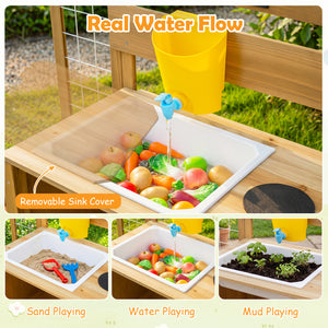 Mud Kitchen for Kids with Detachable Bird Cage and Stoves-Natural view 9