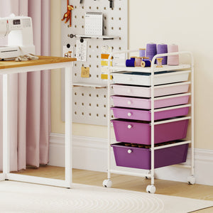 Multifunctional 6 Drawers Rolling Storage Cart Organizer-Purple Gradient view 2