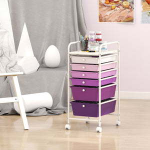 Multifunctional 6 Drawers Rolling Storage Cart Organizer-Purple Gradient view 6