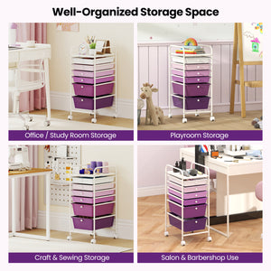 Multifunctional 6 Drawers Rolling Storage Cart Organizer-Purple Gradient view 7