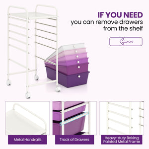 Multifunctional 6 Drawers Rolling Storage Cart Organizer-Purple Gradient view 8