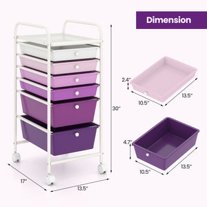 Multifunctional 6 Drawers Rolling Storage Cart Organizer-Purple Gradient view 5