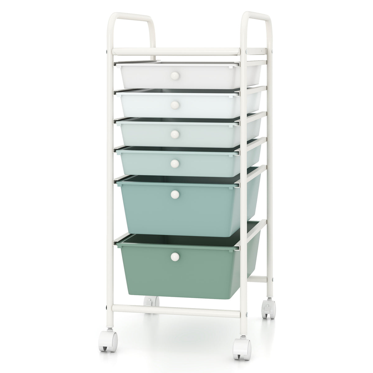 Multifunctional 6 Drawers Rolling Storage Cart Organizer-Green Gradient view 4