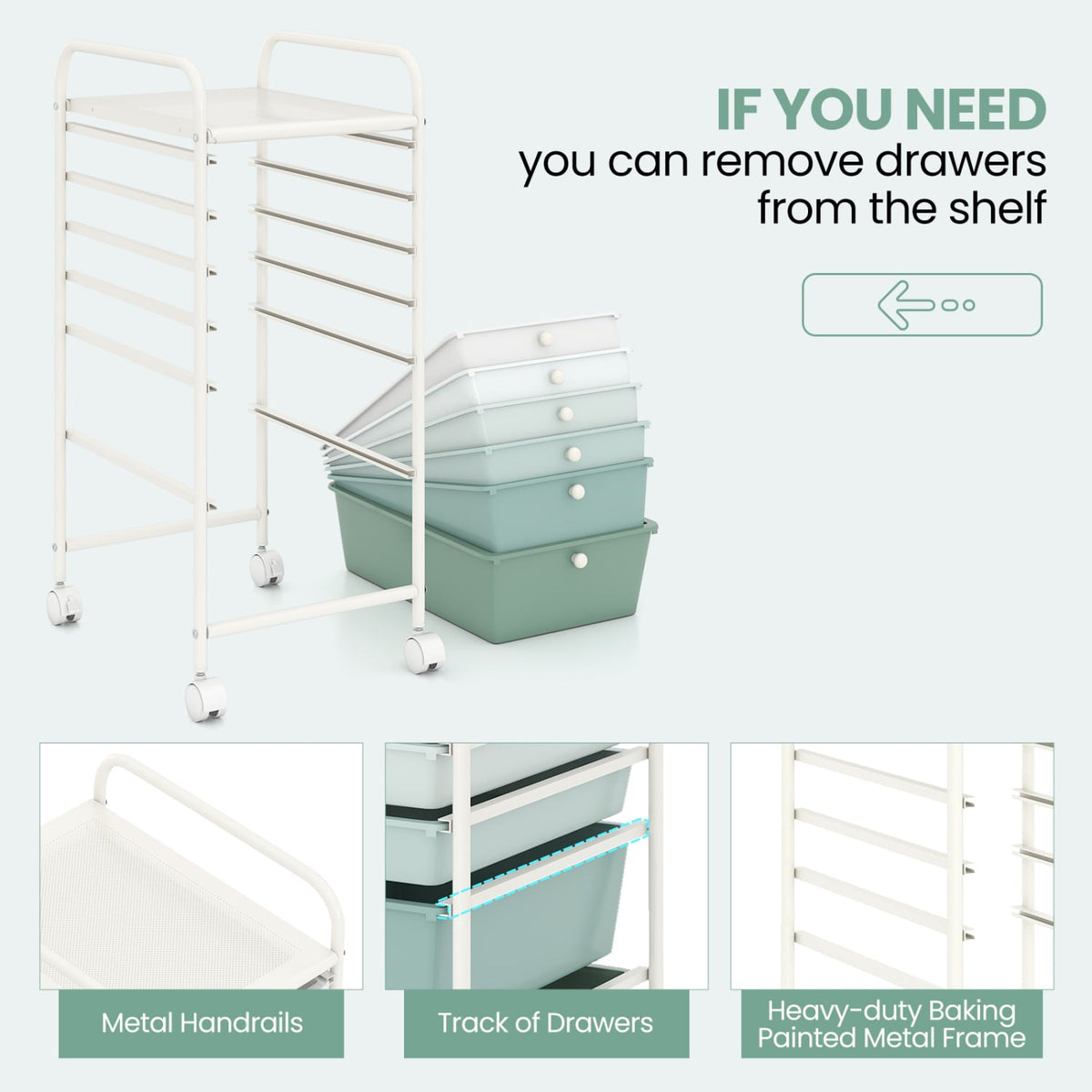 Multifunctional 6 Drawers Rolling Storage Cart Organizer-Green Gradient view 8