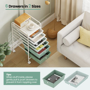 Multifunctional 6 Drawers Rolling Storage Cart Organizer-Green Gradient view 9