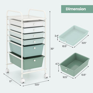Multifunctional 6 Drawers Rolling Storage Cart Organizer-Green Gradient view 5