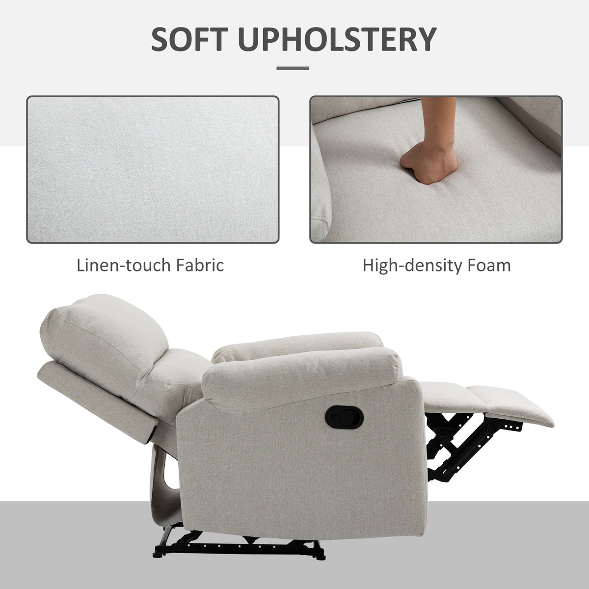Recliner Chair, Manual Reclining Chair with Footrest, Padded Seat for Living Room, Bedroom, Study, Dark Grey – view 11