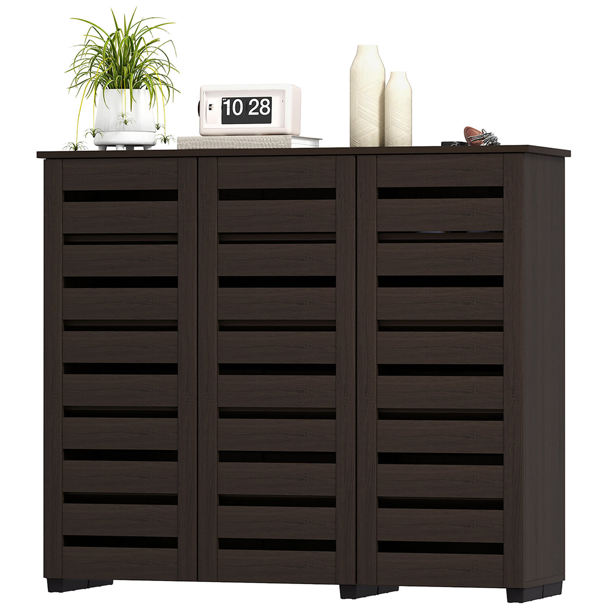 Narrow Shoe Cabinet with Slatted Doors, Adjustable Shelves for 20 Pairs of Shoes – view 5