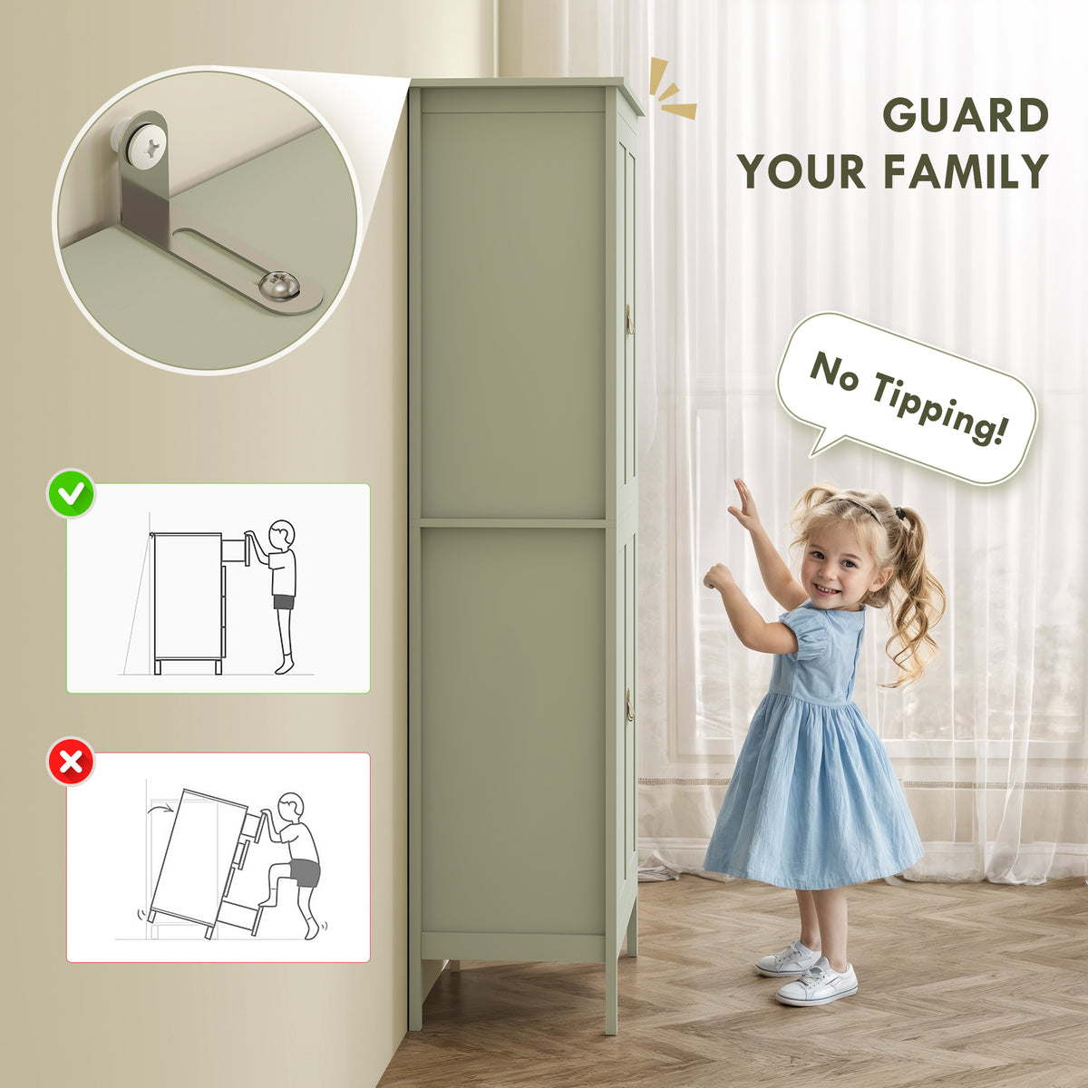 69.5" Tall Kitchen Pantry Storage Cabinet with Motion Sensor LED Light, Modern Kitchen Pantry Cabinet, Green – view 6