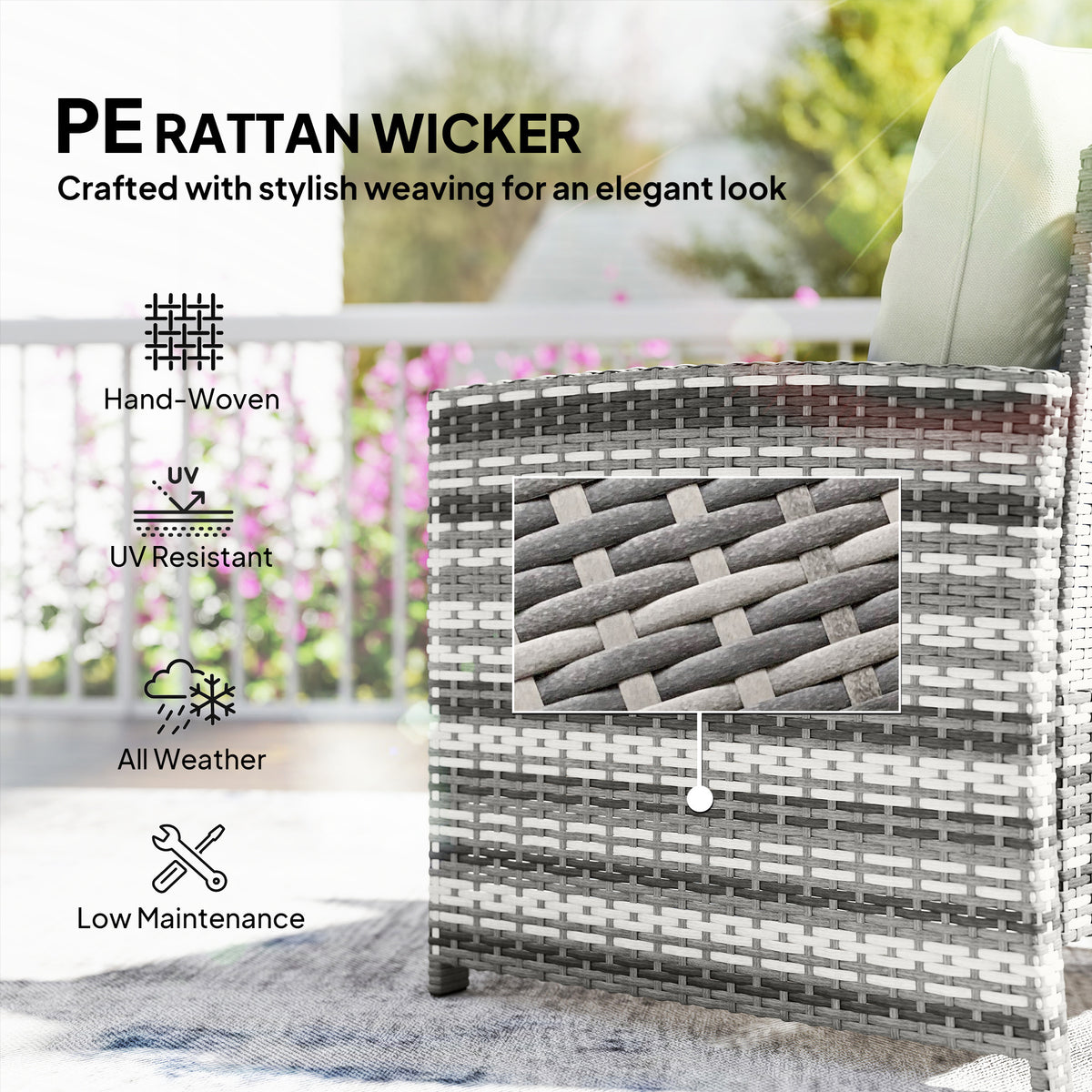 5 Piece Patio Furniture Set, Wicker Patio Chairs with Ottomans, 2-Tier Glass Coffee Table and Cushions – view 12