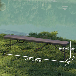 6 ft Plastic Bench Seat, 2 PC Portable Foldable Folding Bench with Carrying Handle for Picnic Camping, Distressed Brown