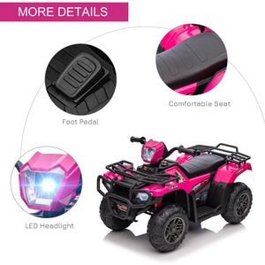 Aosom 12V Kids ATV Quad, 4 Wheeler Battery Powered Electric Vehicle with Music MP3, Headlights, High Low Speed, Treaded Tires, for Boys and Girls Ages 37-60 Months