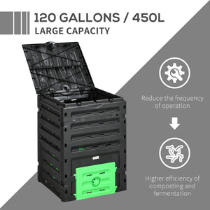 Compost Bin, Garden Composter with 80 Vents and 2 Doors, 120 Gallon (450L), Brown – view 10