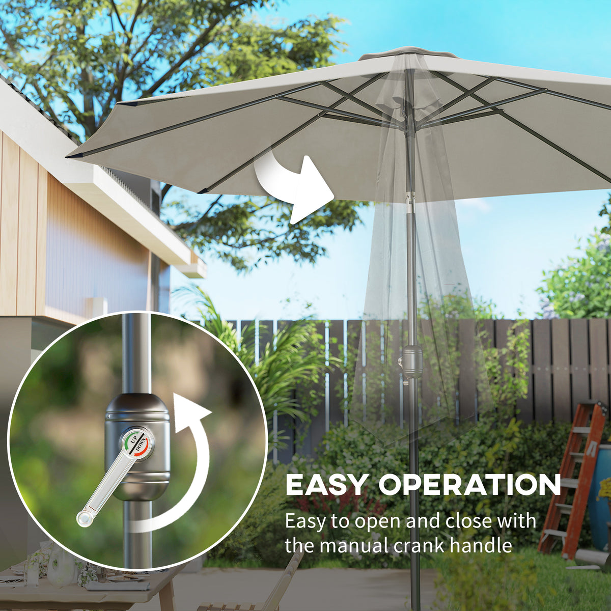 10' x 8' Round Market Umbrella, Patio Umbrella with Crank Handle and Tilt, Outdoor Parasol for Garden, Blue – view 32