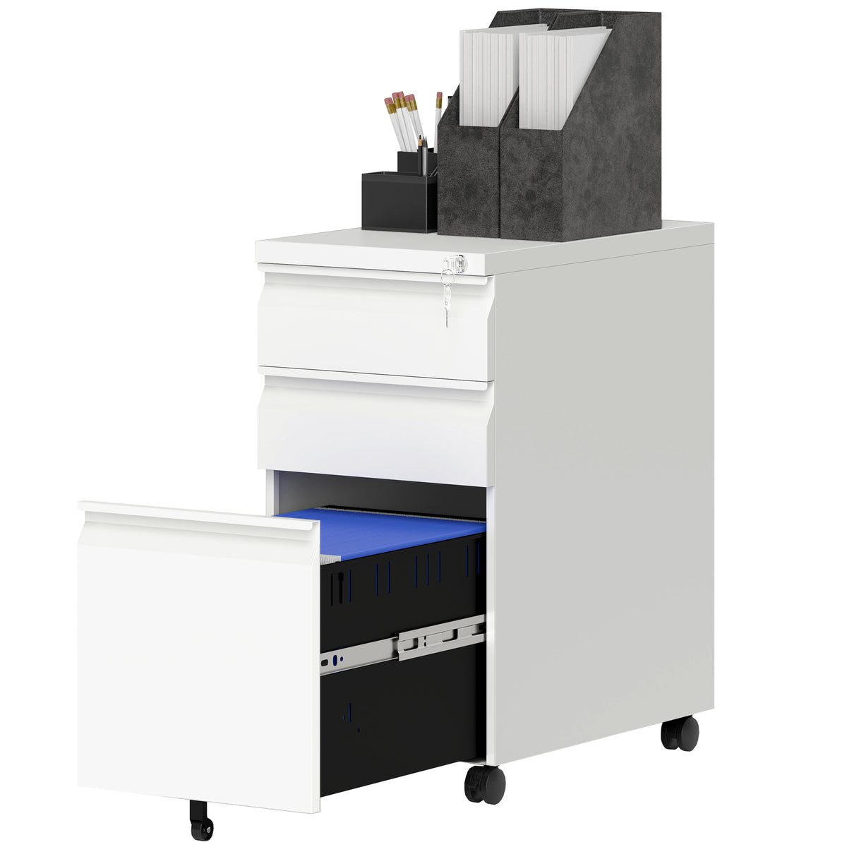 3 Drawer Filing Cabinet with Lock, Steel Office Storage Cabinet with Hanging Bar for A4, Legal – view 8