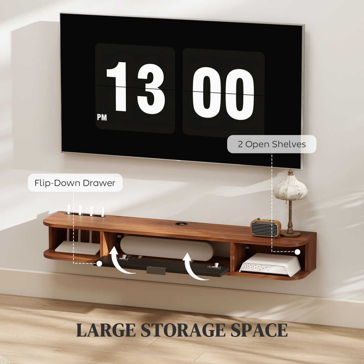 47" Floating TV Stand for TVs up to 50 Inch, Wall Mounted Media Console with Flip Drawer and 2 Open – view 4
