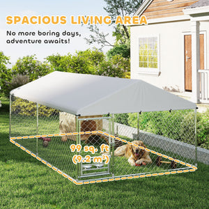 Outdoor Dog Run w/ Adjustable & Rotating Bowls, Water-Resistant UV-Resistant Cover, Secure Lock, 6.6' x 6.6' x 5.1'