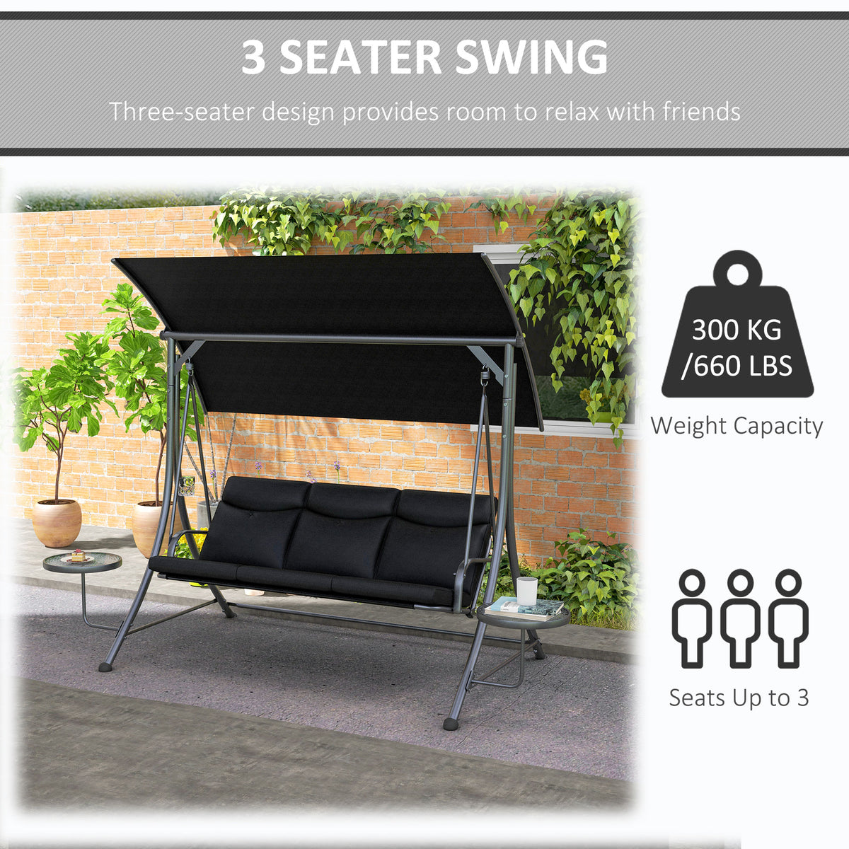 3 Seat Outdoor Swing Chair Steel Swing Bench Porch Swing With Adjustable Canopy – view 13