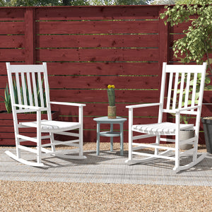Wooden Patio Rocking Chairs Set of 2, Outdoor Rocker Chairs with Wide Armrests, High Back for Garden, Balcony, White