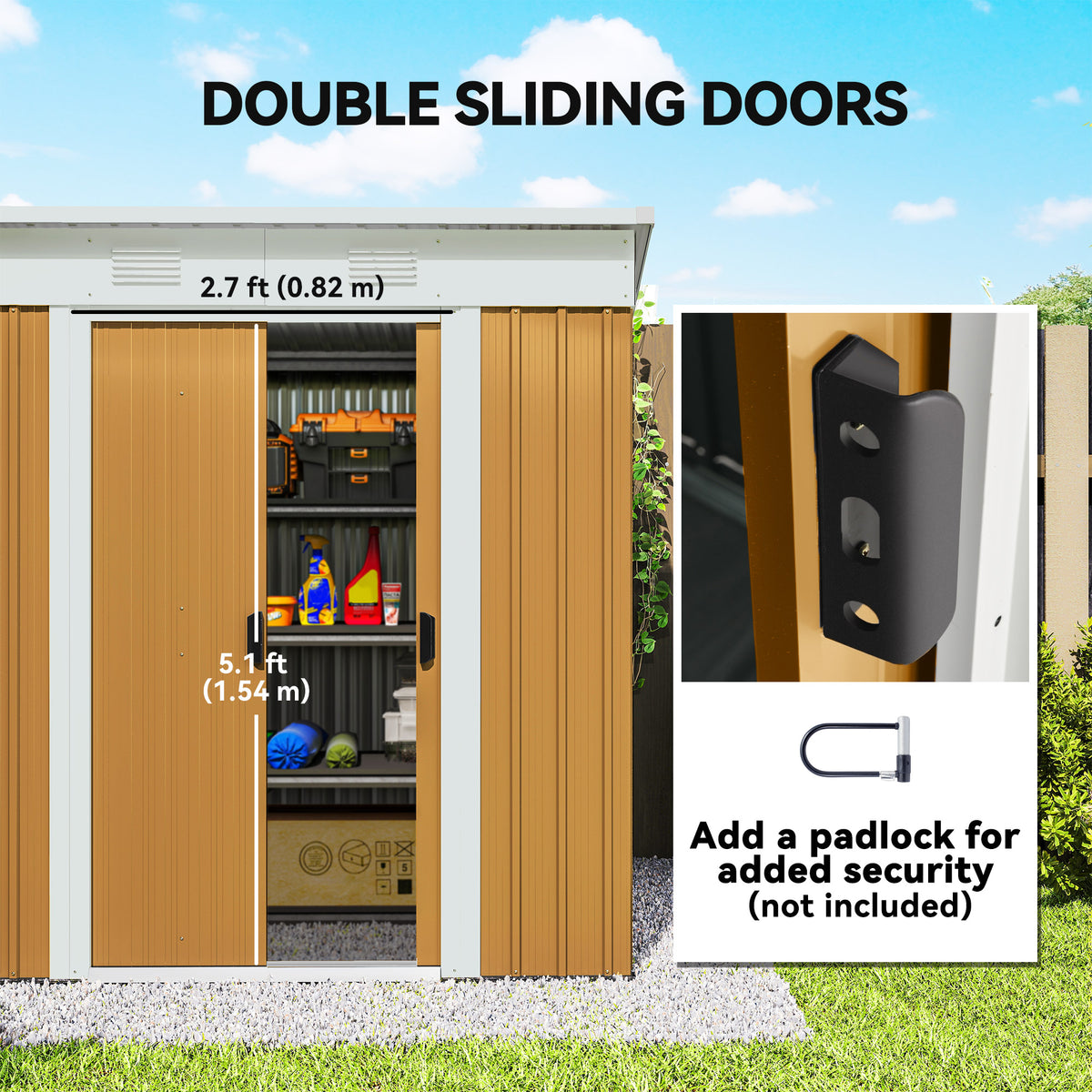 6' x 4' Outdoor Storage Shed, Metal Garden Tool Storage House Organizer with Lockable Sliding Doors and – view 18