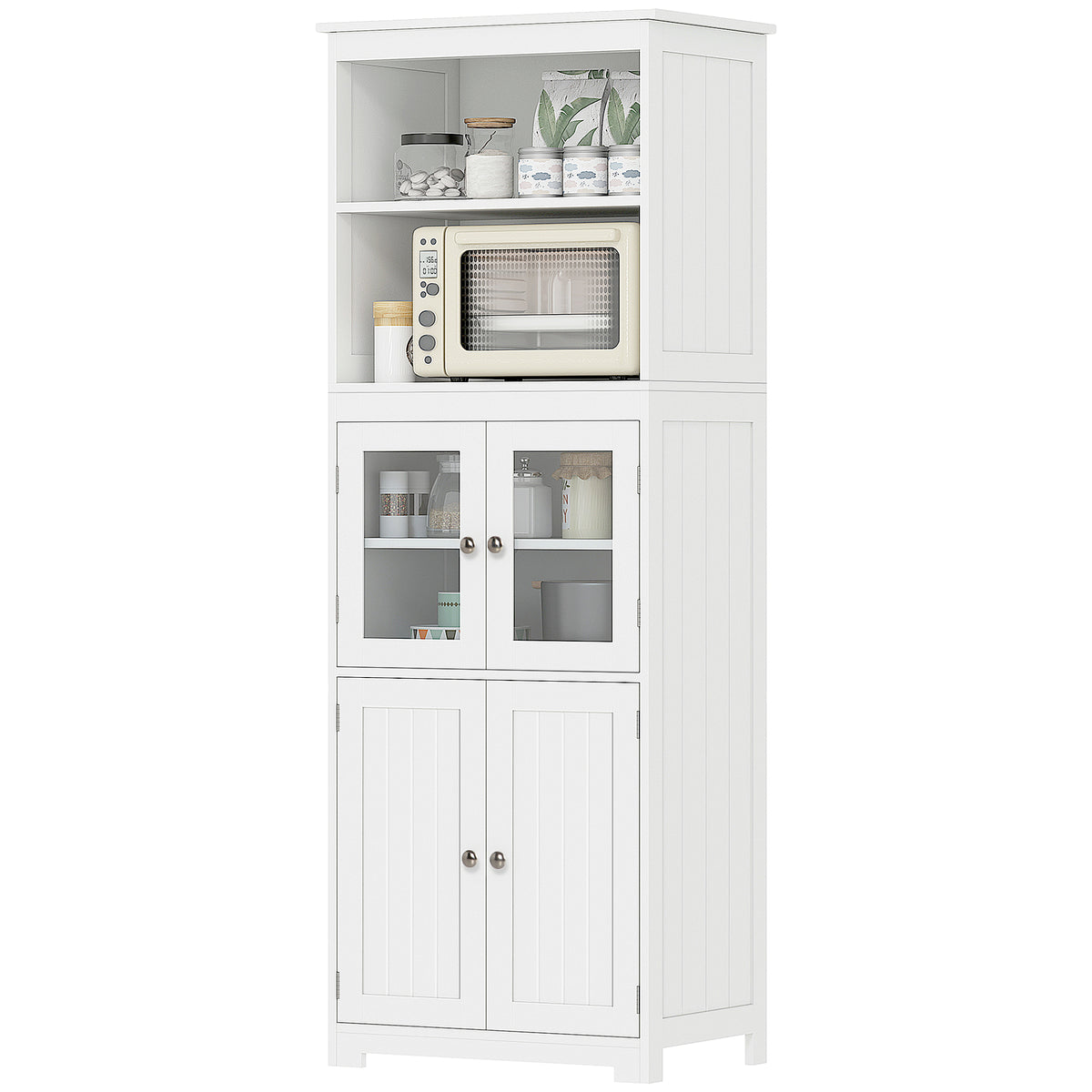 63" Small Buffet with Hutch, 4-Door Kitchen Pantry, Freestanding Storage Cabinet with Adjustable Shelf for