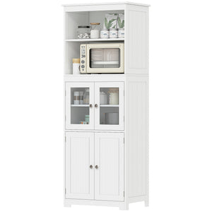 63" Small Buffet with Hutch, 4-Door Kitchen Pantry, Freestanding Storage Cabinet with Adjustable Shelf for