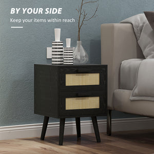 Boho Design Nightstand Set of 2, Side End Table with 2 Drawers for Living Room, Bedroom