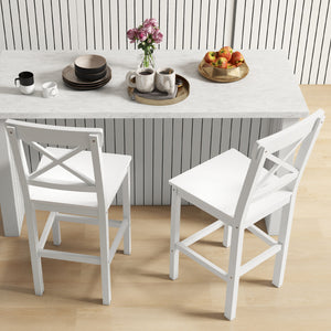 Counter Height Stools Set of 2, Farmhouse Bar Stools with Backs, Solid Wood Counter Stools for Kitchen Island