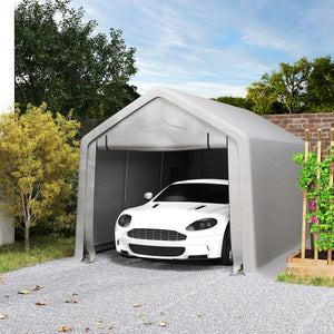 Heavy Duty Carport, 10 x 17 ft Portable Garage with Roll-up Zipper Door for Motorcycle Garden Storage, Grey