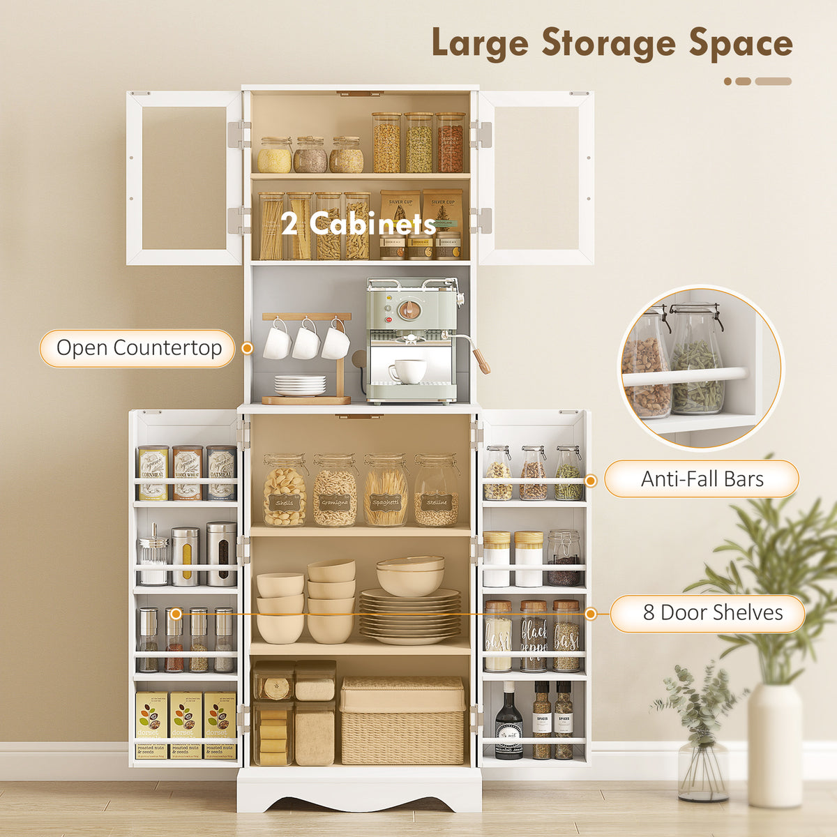 71" Kitchen Pantry Cabinet, Freestanding Kitchen Hutch with 8 Door Shelves – view 10