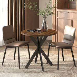 29" Dining Table, Contemporary Round Kitchen Table with Steel Legs, Walnut