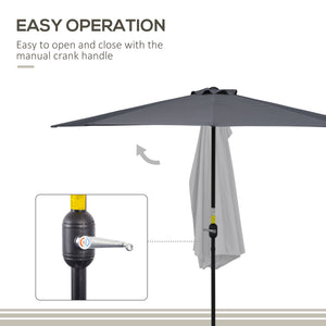 9.8ft Half Umbrella Semi Round Patio Parasol with Crank Handle, Top Vent for Garden – view 19