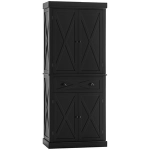 72.5" Kitchen Pantry Cabinet, Freestanding Storage Cabinet with 4 Doors, Drawer and Adjustable Shelves, Black