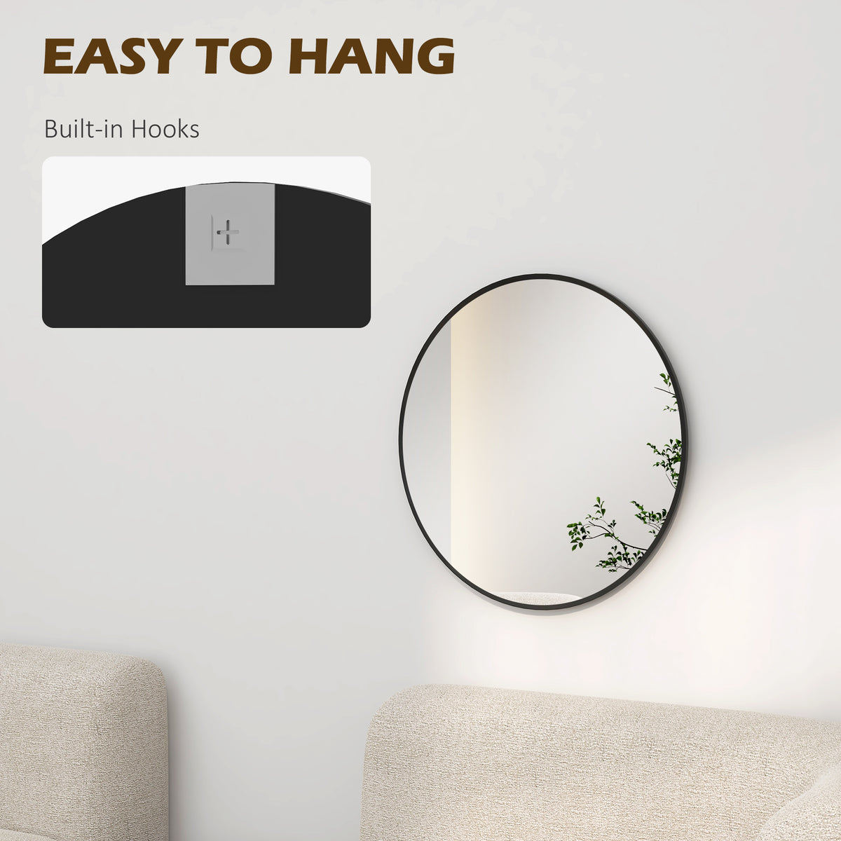 24" Decorative Wall Mirror for Bedroom Living Room, Modern Round Bathroom Mirror for Home Decor, Black – view 5