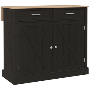 Kitchen Island with Drop Leaf, Rolling Kitchen Cart with 2 Drawers, Adjustable Shelves and Wood Countertop